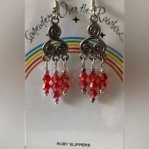 Ruby Slipper inspired Chandelier Earrings with Intricate Design